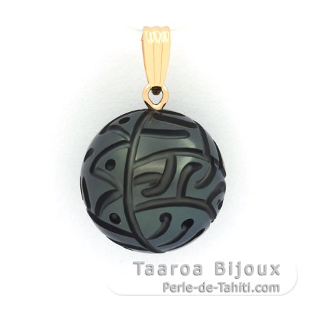 Pendentif en Or 18K et 1 Perle de Tahiti Grave 12.6 mm