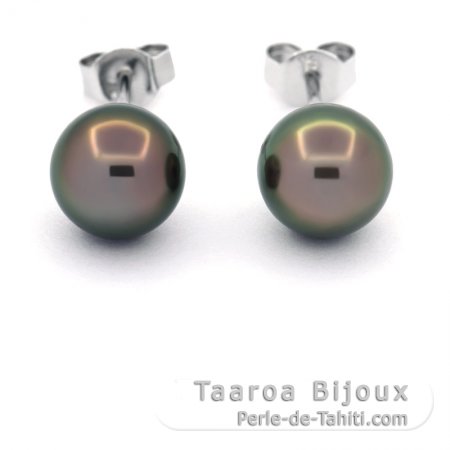 Boucles d\'Oreilles en Argent et 2 Perles de Tahiti Rondes C 8.3 mm