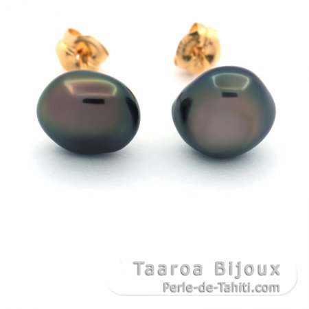 Boucles d\'oreilles en Or 18K et 2 Keishis de Tahiti