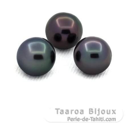 Lot de 3 Perles de Tahiti Rondes C de 8  8.1 mm