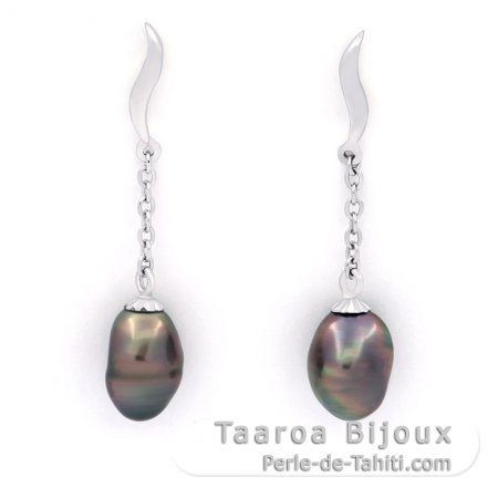 Boucles d\'Oreilles en Argent et 2 Keishis de Tahiti