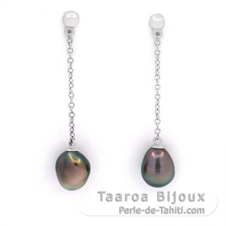 Boucles d\'Oreilles en Argent et 2 Keishis de Tahiti