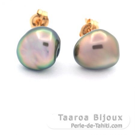 Boucles d\'oreilles en Or 18K et 2 Keishis de Tahiti