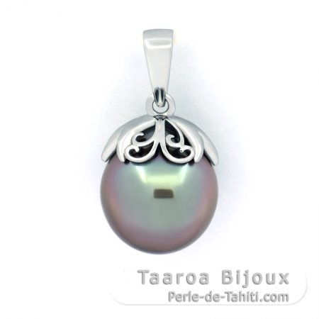 Pendentif en Argent et 1 Perle de Tahiti Semi-Baroque B/C 11 mm