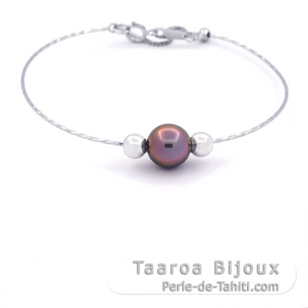 Bracelet en Argent et 1 Perle de Tahiti Semi-Ronde C 8.8 mm