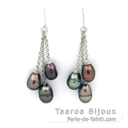 Boucles d\'Oreilles en Argent et 6 Keishis de Tahiti