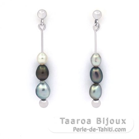 Boucles d\'Oreilles en Argent et 6 Keishis de Tahiti