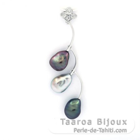 Pendentif en Argent et 3 keishis de Tahiti