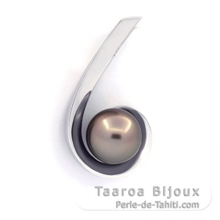 Pendentif en Argent et 1 Perle de Tahiti Semi-Baroque B/C 9.5 mm