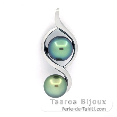 Pendentif en Argent et 2 Perles de Tahiti C+ 9.5 et 10 mm