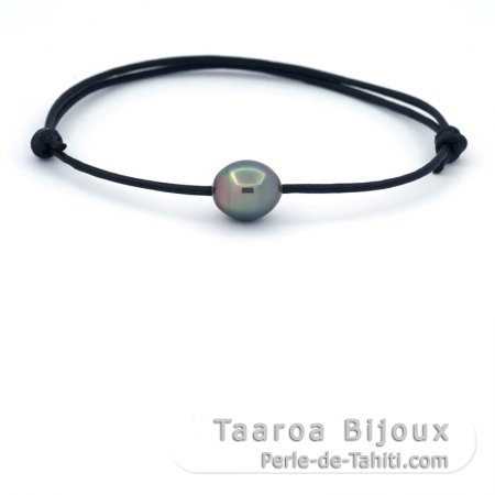 Bracelet en Cuir et 1 Perle de Tahiti Semi-Baroque C 9.2 mm