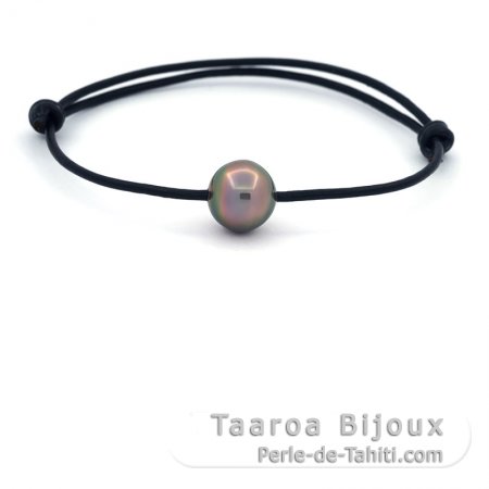 Bracelet en Cuir et 1 Perle de Tahiti Semi-Baroque C 10.6 mm