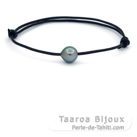 Bracelet en Cuir et 1 Perle de Tahiti Semi-Baroque C 9.3 mm