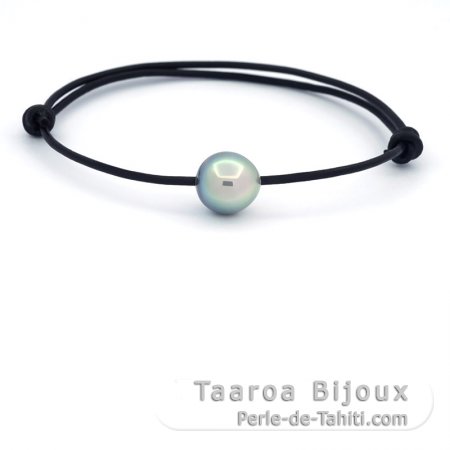 Bracelet en Cuir et 1 Perle de Tahiti Semi-Baroque C 10.9 mm
