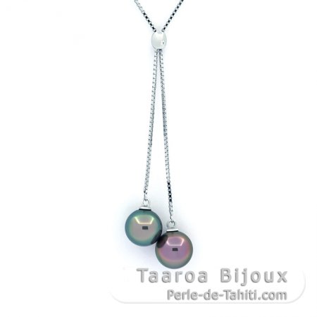 Collier en Argent et 2 Perles de Tahiti Rondes B 8.6 mm