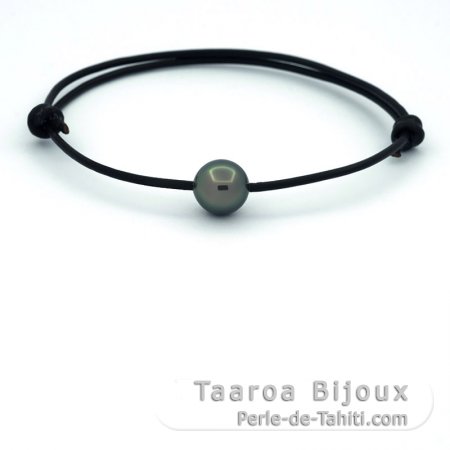 Bracelet en Cuir et 1 Perle de Tahiti Ronde B/C 9.4 mm