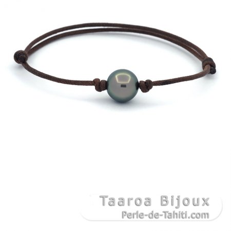 Bracelet en Coton Wax et 1 Perle de Tahiti Ronde C 11.3 mm