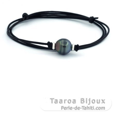 Collier en Cuir et 1 Perle de Tahiti Cercle C 12.4 mm