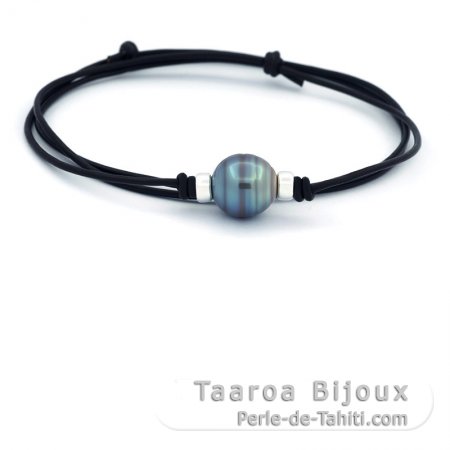 Collier en Cuir et 1 Perle de Tahiti Cercle C/D 12.9 mm