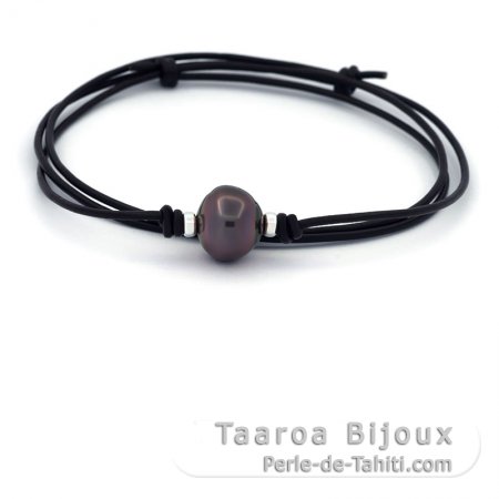 Collier en Cuir et 1 Perle de Tahiti Cercle C/D 12.7 mm