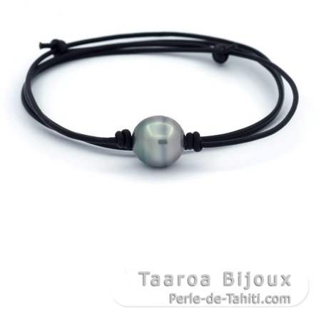 Collier en Cuir et 1 Perle de Tahiti Cercle C 13.5 mm