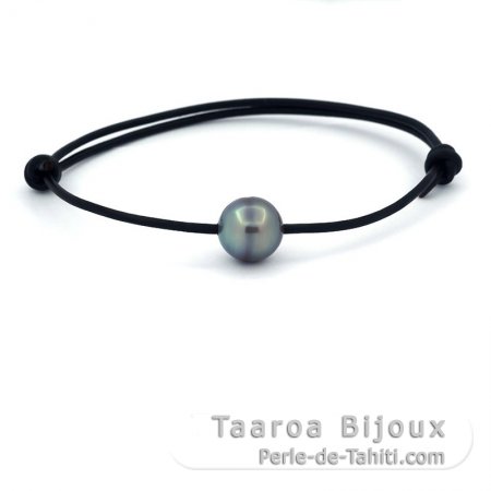 Bracelet en Cuir et 1 Perle de Tahiti Cercle C 10.8 mm