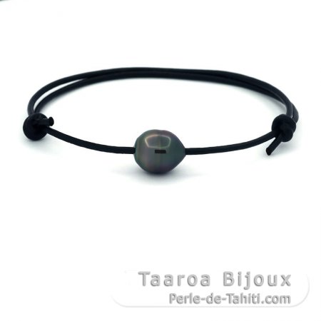 Bracelet en Cuir et 1 Perle de Tahiti Cercle B 9.6 mm