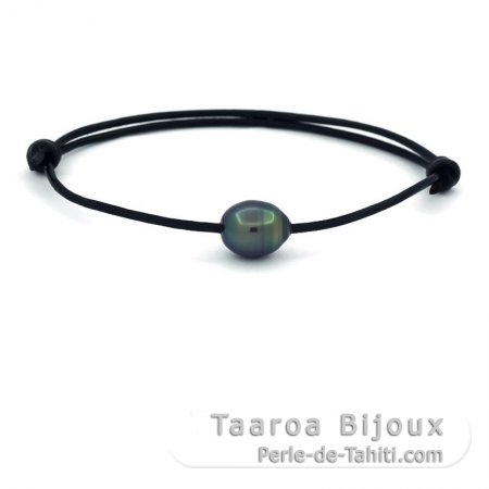 Bracelet en Cuir et 1 Perle de Tahiti Cercle C 9.2 mm