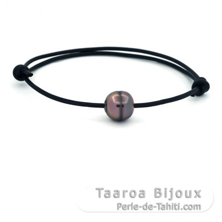 Bracelet en Cuir et 1 Perle de Tahiti Cercle C 10.8 mm