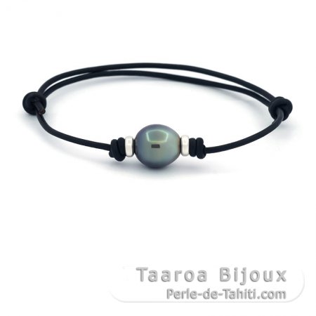 Bracelet en Cuir et 1 Perle de Tahiti Cercle C/D 11.2 mm