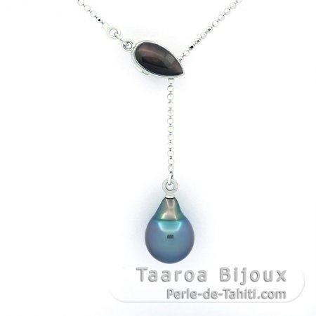 Collier en Argent et 1 Perle de Tahiti Semi-Baroque B+ 9.1 mm