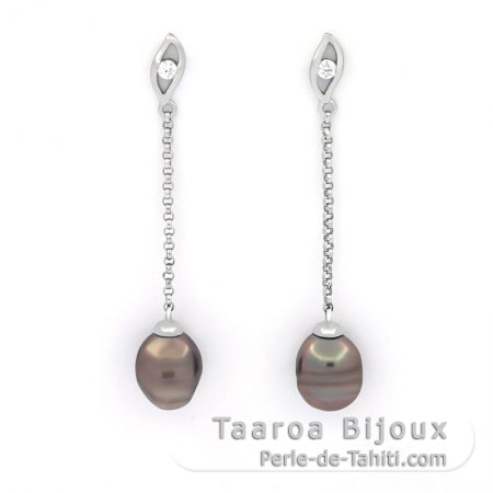 Boucles d\'Oreilles en Argent et 2 Keishis de Tahiti