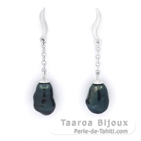 Boucles d\'Oreilles en Argent et 2 Keishis de Tahiti