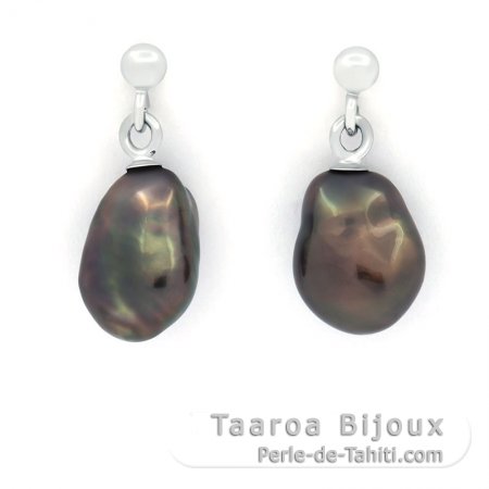 Boucles d\'Oreilles en Argent et 2 Keishis de Tahiti