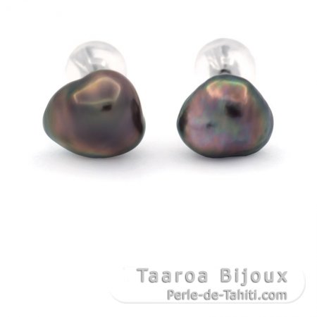 Boucles d\'Oreilles en Or blanc 14K et 2 Keishis de Tahiti