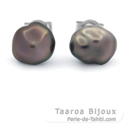 Boucles d\'Oreilles en Argent et 2 Keishis de Tahiti