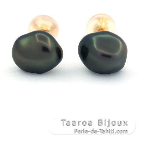 Boucles d\'oreilles en Or 18K et 2 Keishis de Tahiti