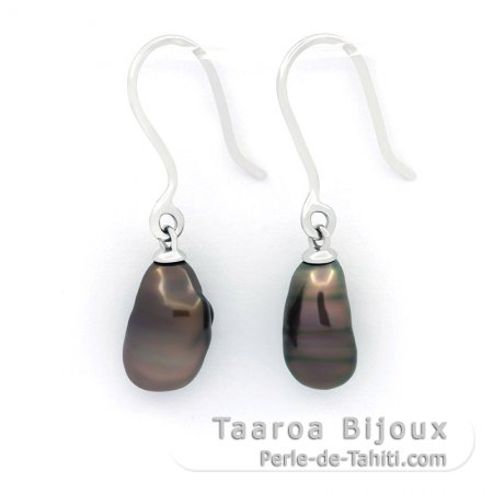 Boucles d\'Oreilles en Argent et 2 Keishis de Tahiti