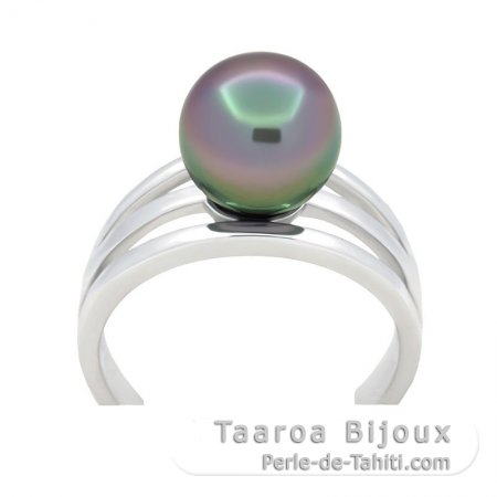 Bague en Argent et 1 Perle de Tahiti Ronde B 9.5 mm