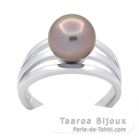 Bague en Argent et 1 Perle de Tahiti Ronde B 9.3 mm