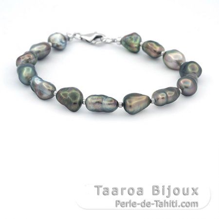 Bracelet de 14 Keishis de Tahiti et Argent .925