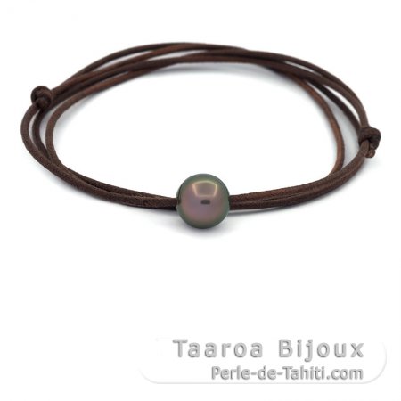 Collier en Cuir et 1 Perle de Tahiti Ronde C 11.4 mm