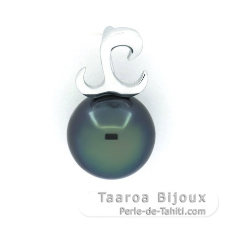 Pendentif en Argent et 1 Perle de Tahiti Ronde C 9.1 mm