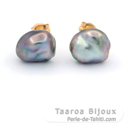 Boucles d\'oreilles en Or 18K et 2 Keishis de Tahiti