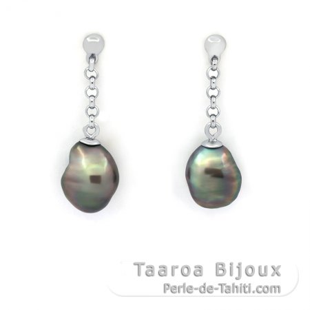 Boucles d\'Oreilles en Argent et 2 Keishis de Tahiti