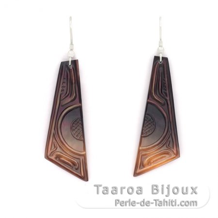 Boucles d\'oreilles en Nacre de Tahiti et Argent .925 Rhodi