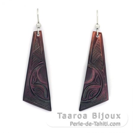 Boucles d\'oreilles en Nacre de Tahiti et Argent .925 Rhodi