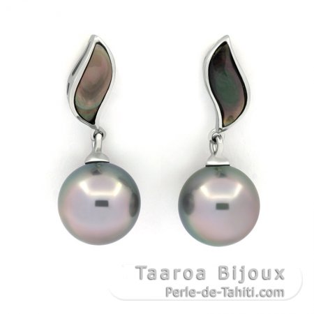 Boucles d\'oreilles en Argent et 2 Perles de Tahiti Rondes C 10.3 mm