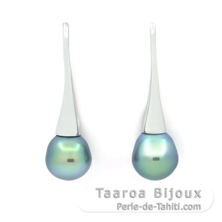 Boucles d\'Oreilles en Argent et 2 Perles de Tahiti Semi-Baroques A 9.3 mm