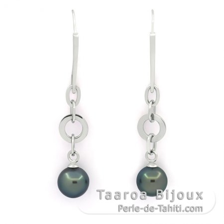 Boucles d\'oreilles en Argent et 2 Perles de Tahiti Rondes C 11.7 mm